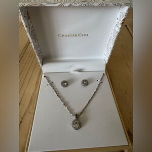 CHARTER CLUB 2-Pc Pendant Necklace And Stud Earrings Silver Jewelry Set